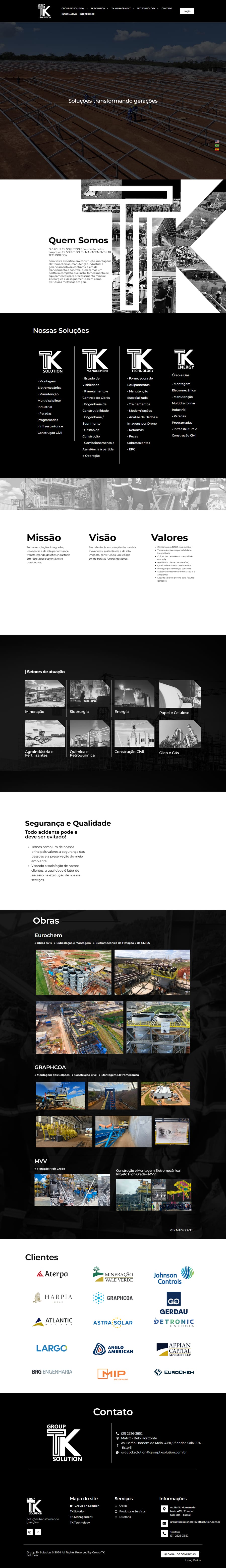 Página inicial do site Group TK Solution