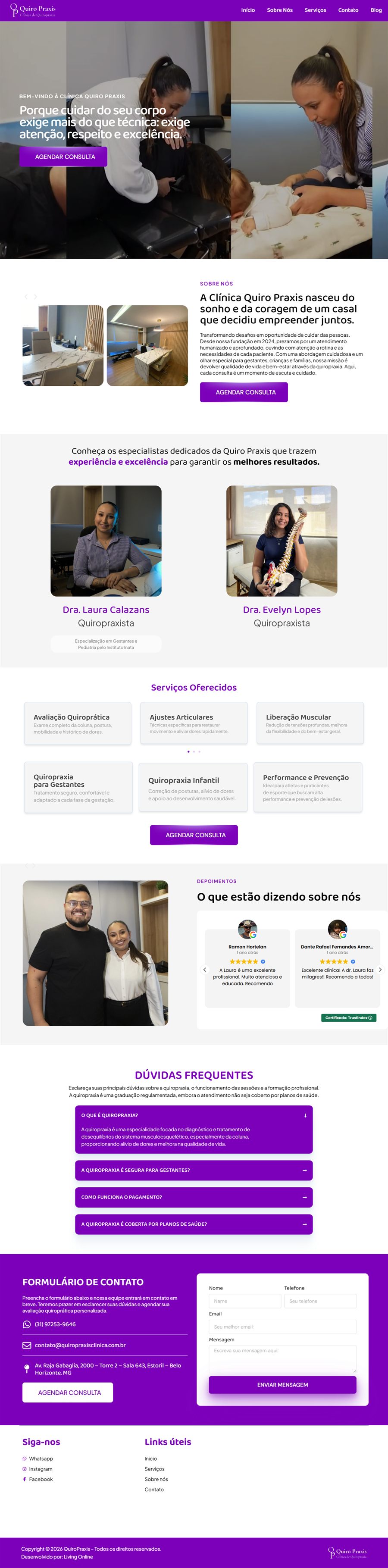 Página inicial do site Clínica Quiro Praxis