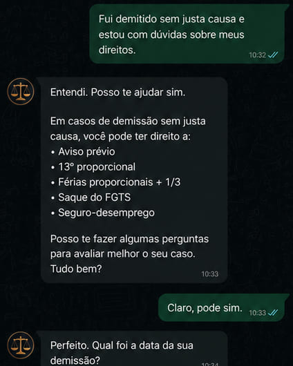Conversa do agente de IA no WhatsApp em detalhe